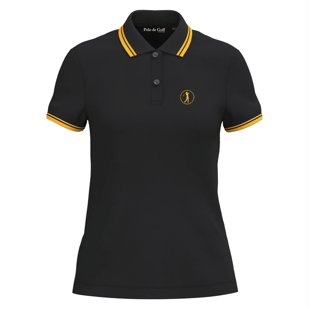 Polo de golf Femme Noir Liserés Jaune